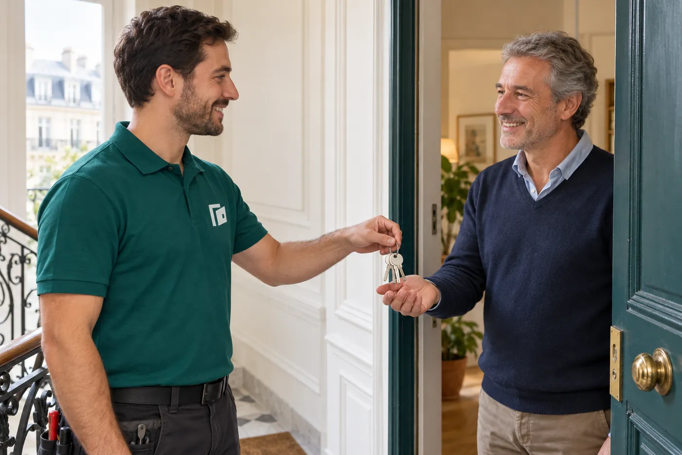Serrurier Versailles Clavier remettant les clés après la mise en sûreté de la porte